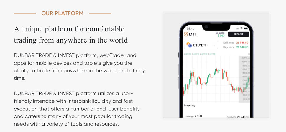 Какую платформу предлагает брокер DUNBAR TRADE